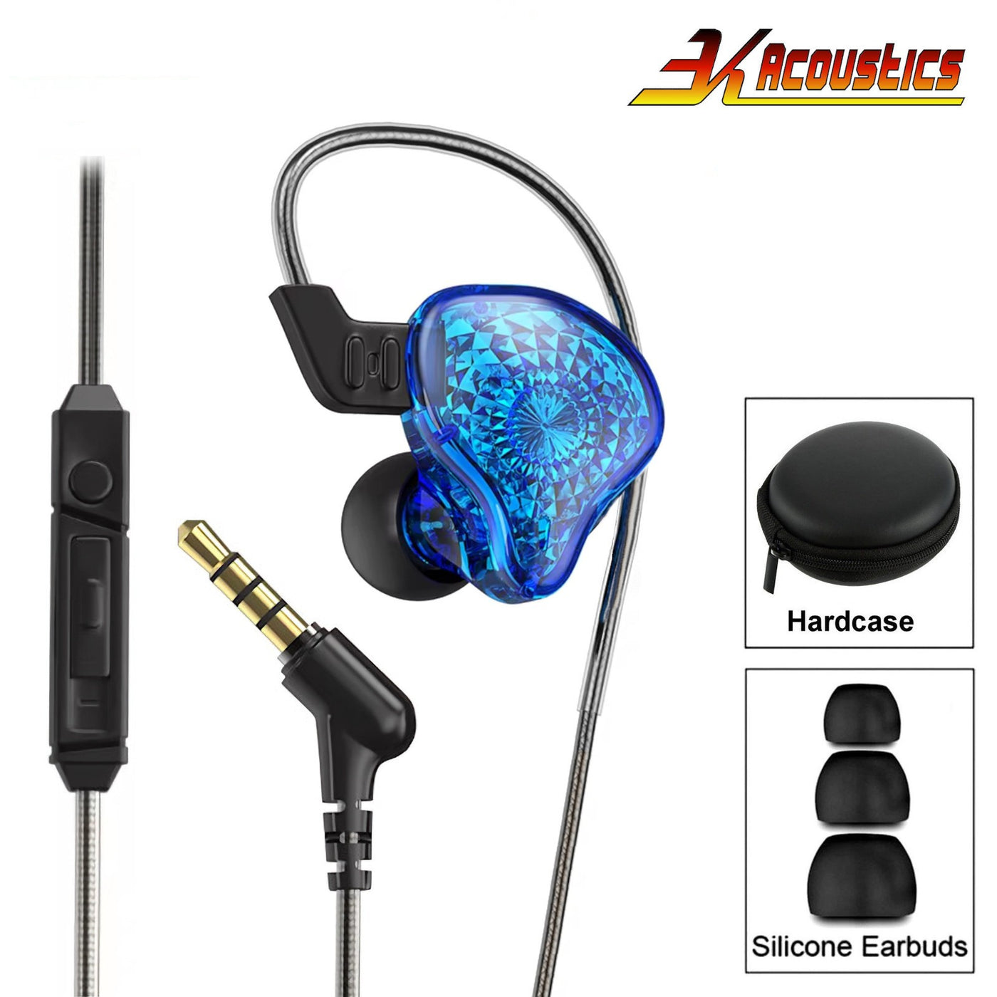 Original 3K K2 HD Professional HiFi Kopfhörer Headset Premium In-Ear Blau