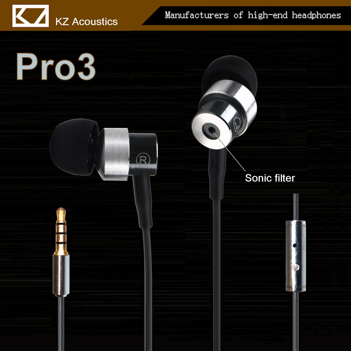 Hi-Fi In-Ear Ohrhörer KZ Pro 3 High End Super Bass Sound, Earphone Headphone