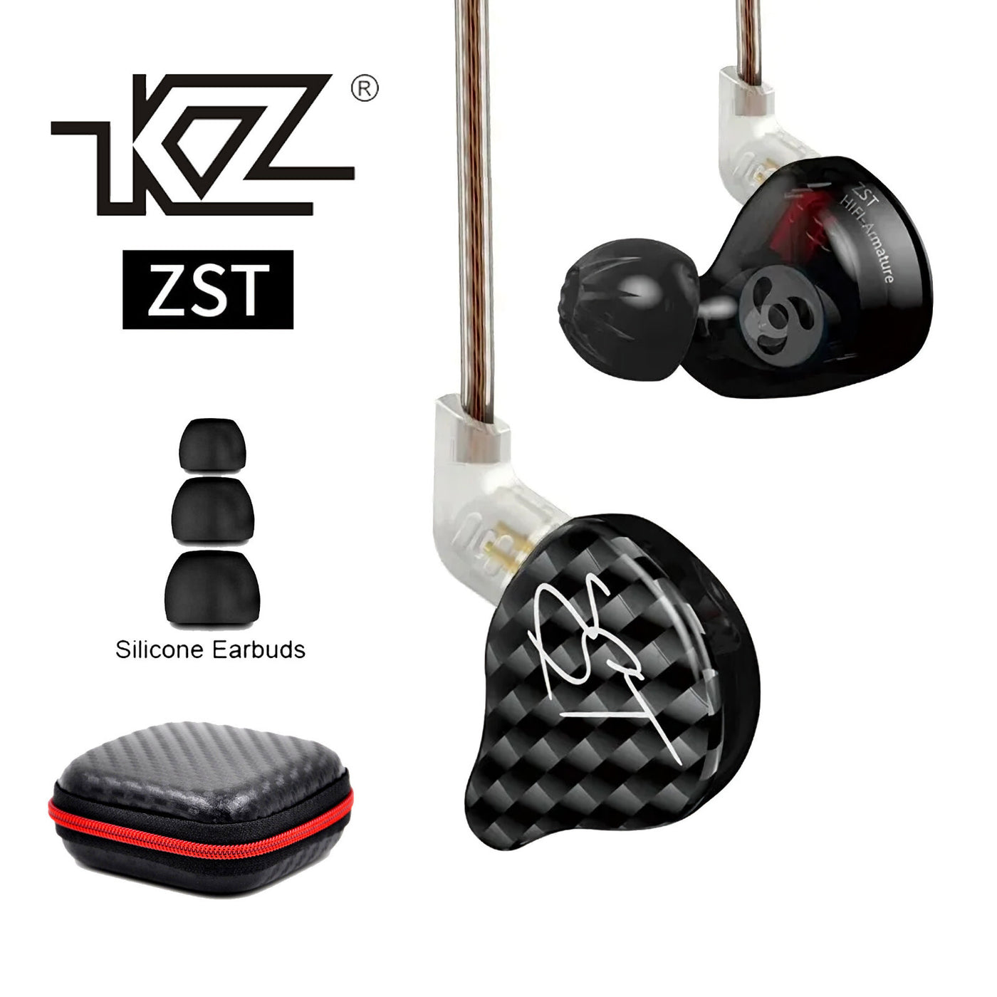 High-End In Ear Kopfhörer KZ ZST Pro Black In-Ear Premium Ohrhörer