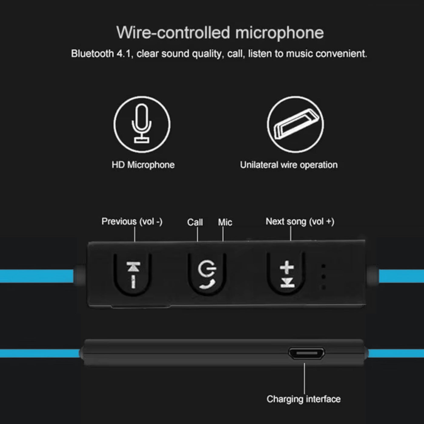 Sport In Ear Bluetooth Headset Ohrbügel Kopfhörer Wireless Bass OB-01 Blau