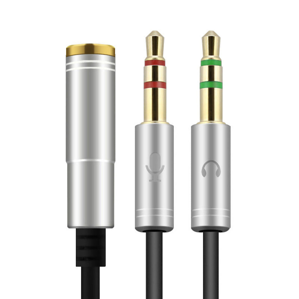Silberner 3,5-mm-Headset-Splitter für Audio und Mikrofon