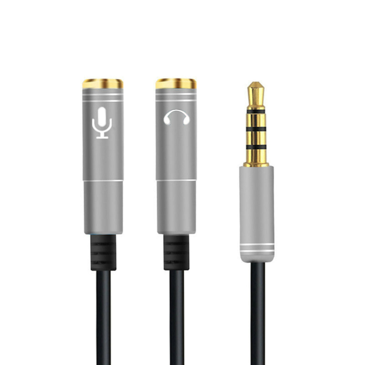 Silberner 3,5-mm-Headset-Splitter für Audio und Mikrofon
