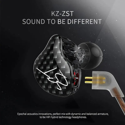 High-End In Ear Kopfhörer KZ ZST Pro Mic Black Messing In-Ear Premium Ohrhörer