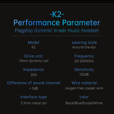 Original 3K K2 HD Professional HiFi Kopfhörer Headset Premium In-Ear Kristall