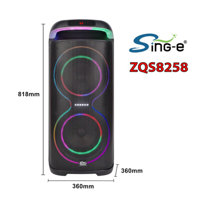 Partybox Sing-E ZQS8258 beleuchtete Lautsprecherbox 1800W Mic Bluetooth USB TWS