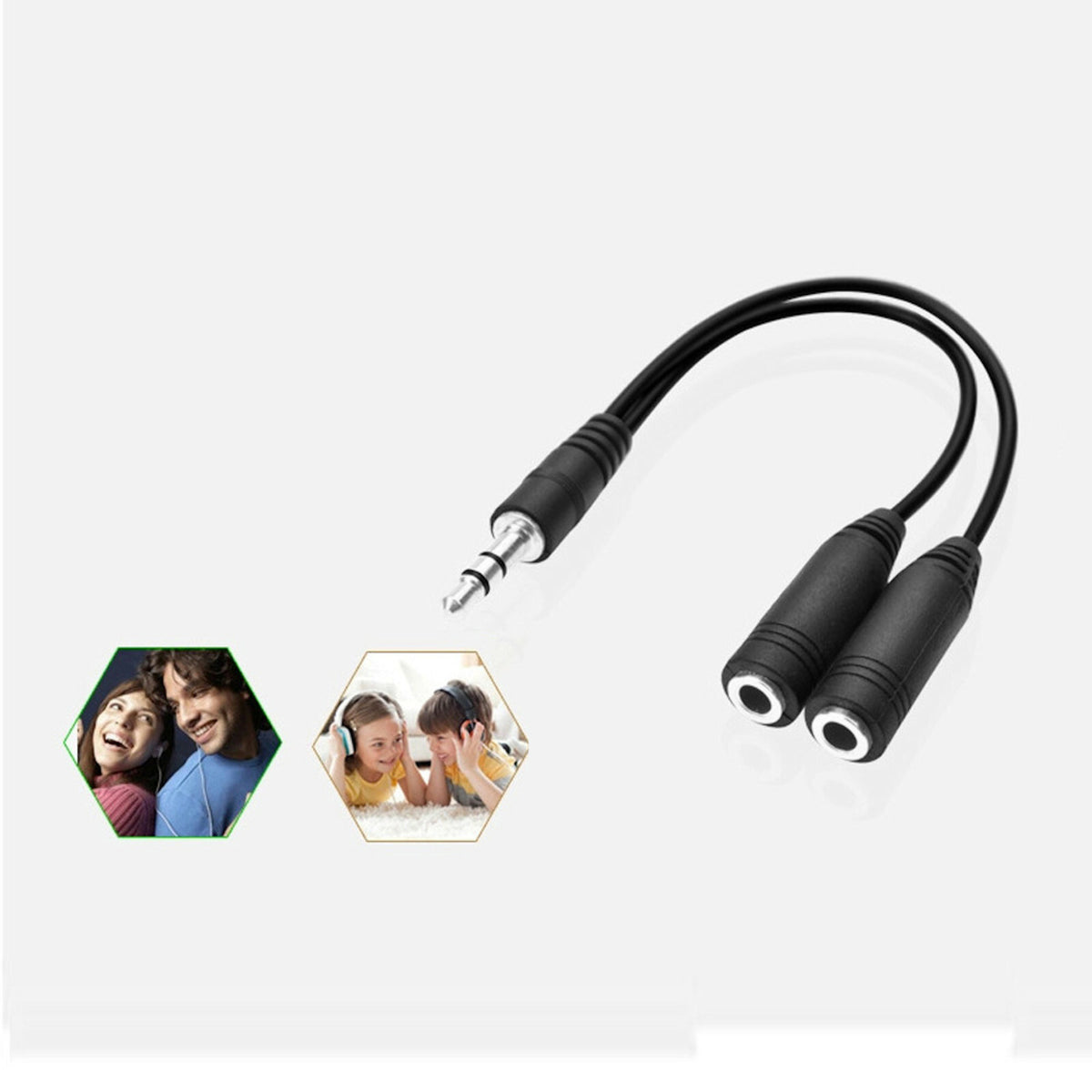 Schwarzer 3,5-mm-Y-Splitter für zwei Kopfhörer