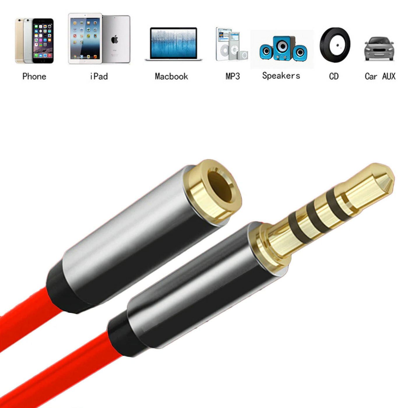 1m Audio Stereo Kopfhörer Headset Verlängerung 4-polig 3,5mm Stecker > Buchse R