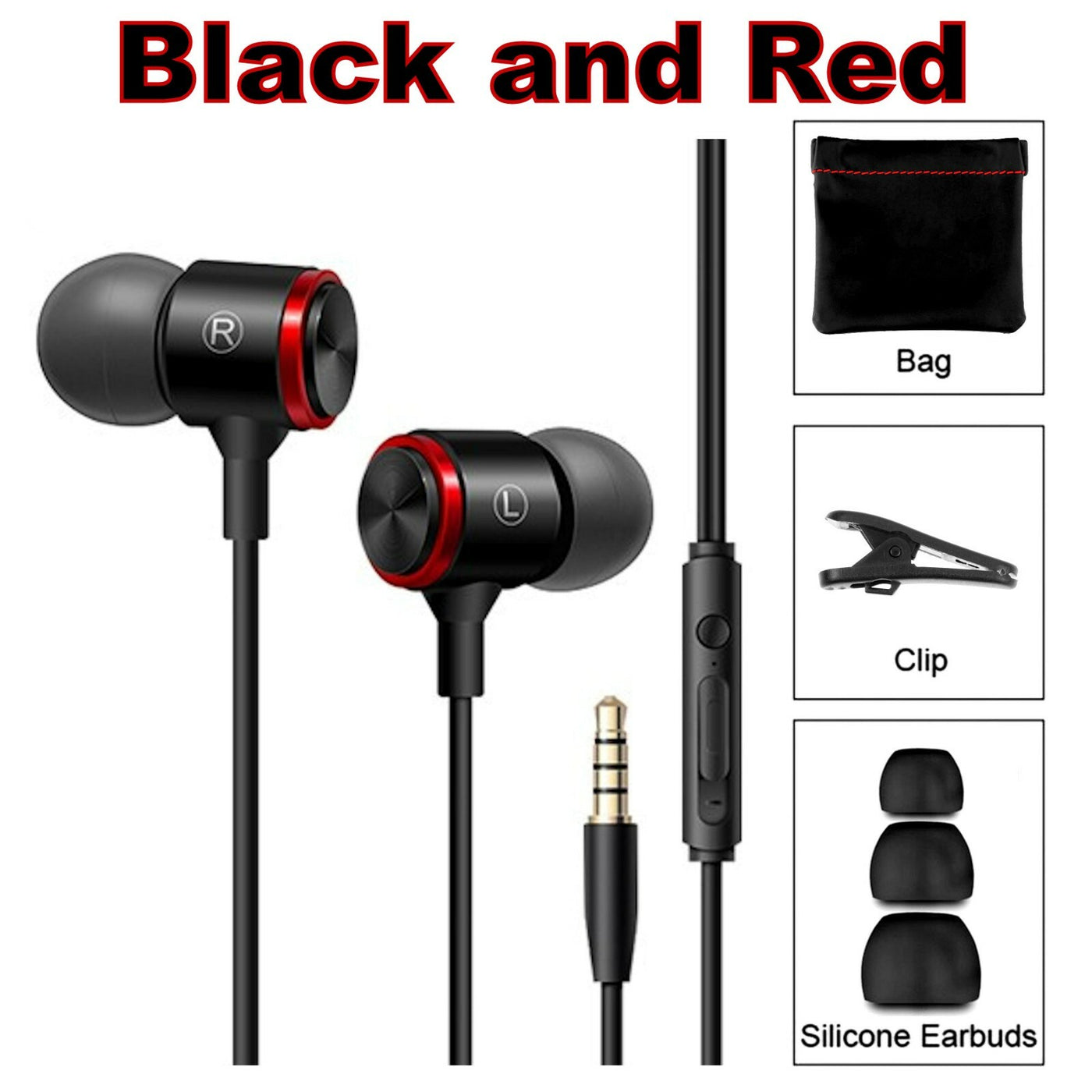 Mega Bass Premium In-Ear Earphone Headset Mic 3K-RSW9 Schwarz Weiss Rot + Bag