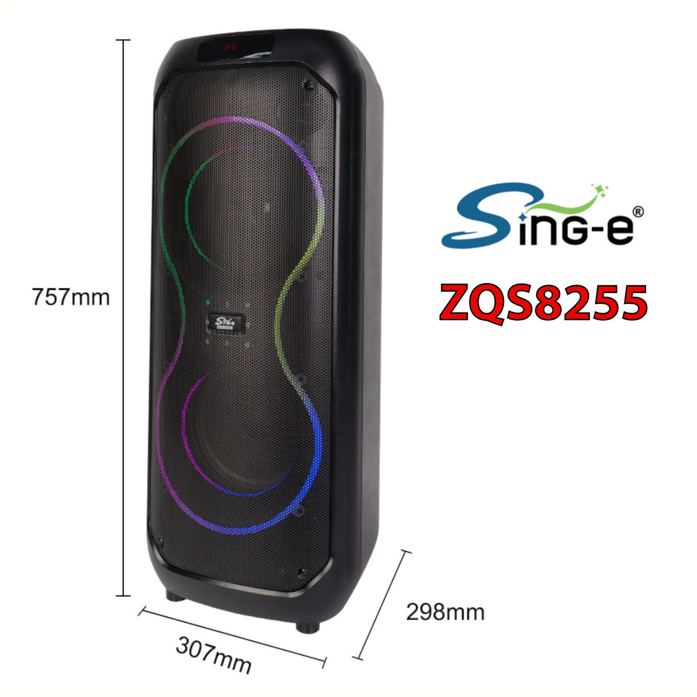 Partybox Sing-E ZQS8255 beleuchtete Lautsprecherbox 1800W Mic Bluetooth USB TWS