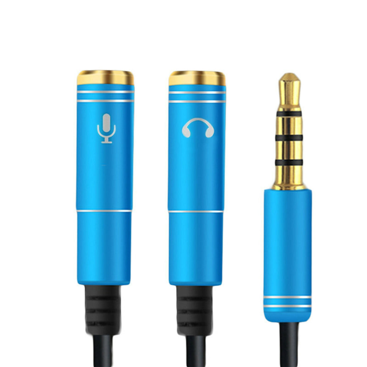 Blauer 3,5-mm-Headset-Splitter für Audio und Mikrofon