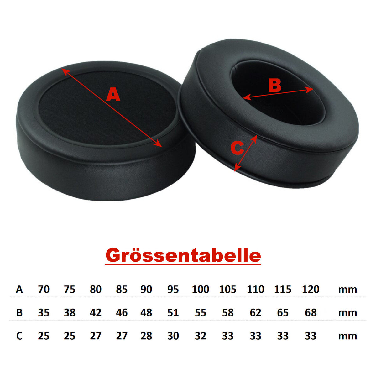 Extra dicke Memory-Foam Ohrpolster 70 bis 120 mm