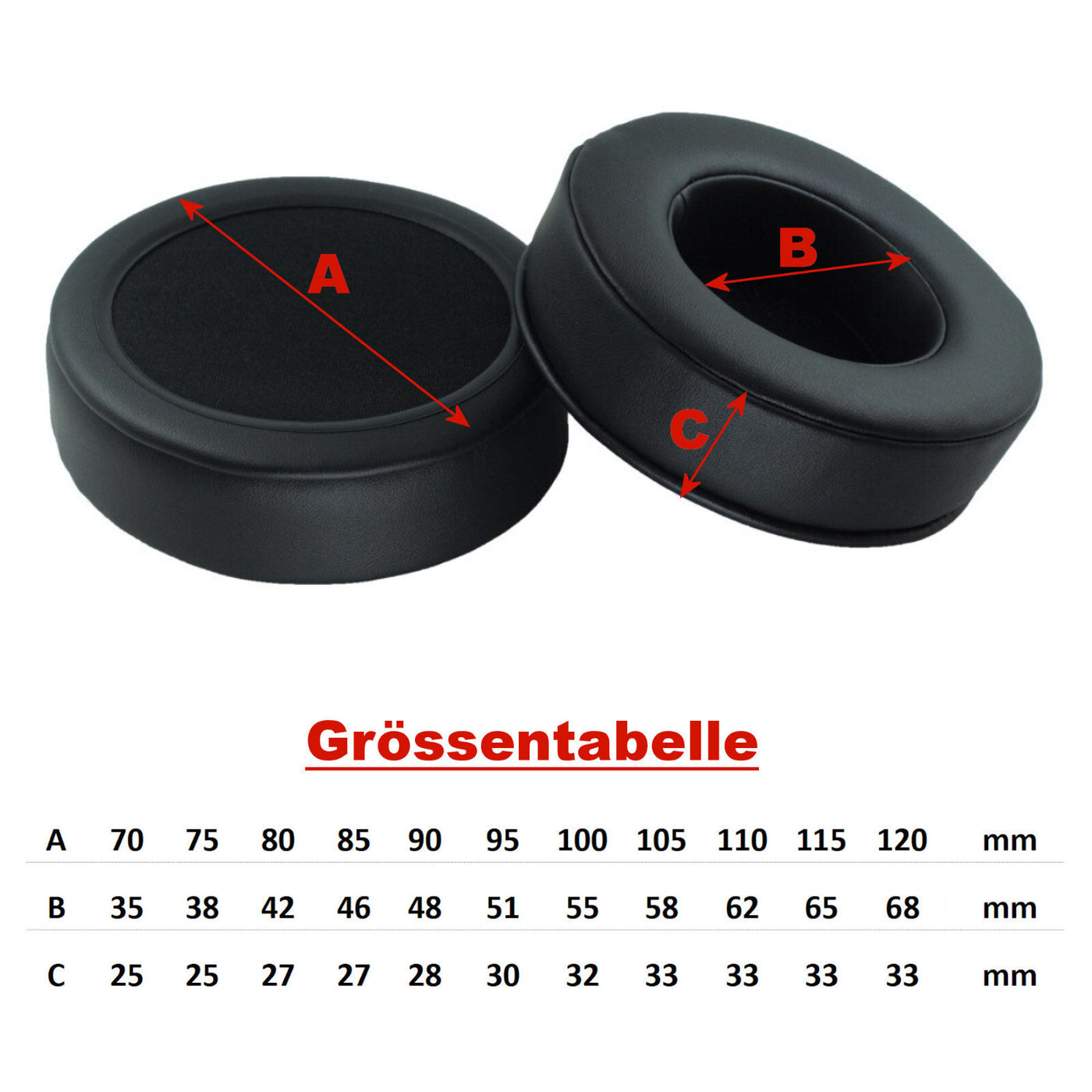 Ohrpolster extra dick für Kopfhörer 70mm - 120mm Durchmesser