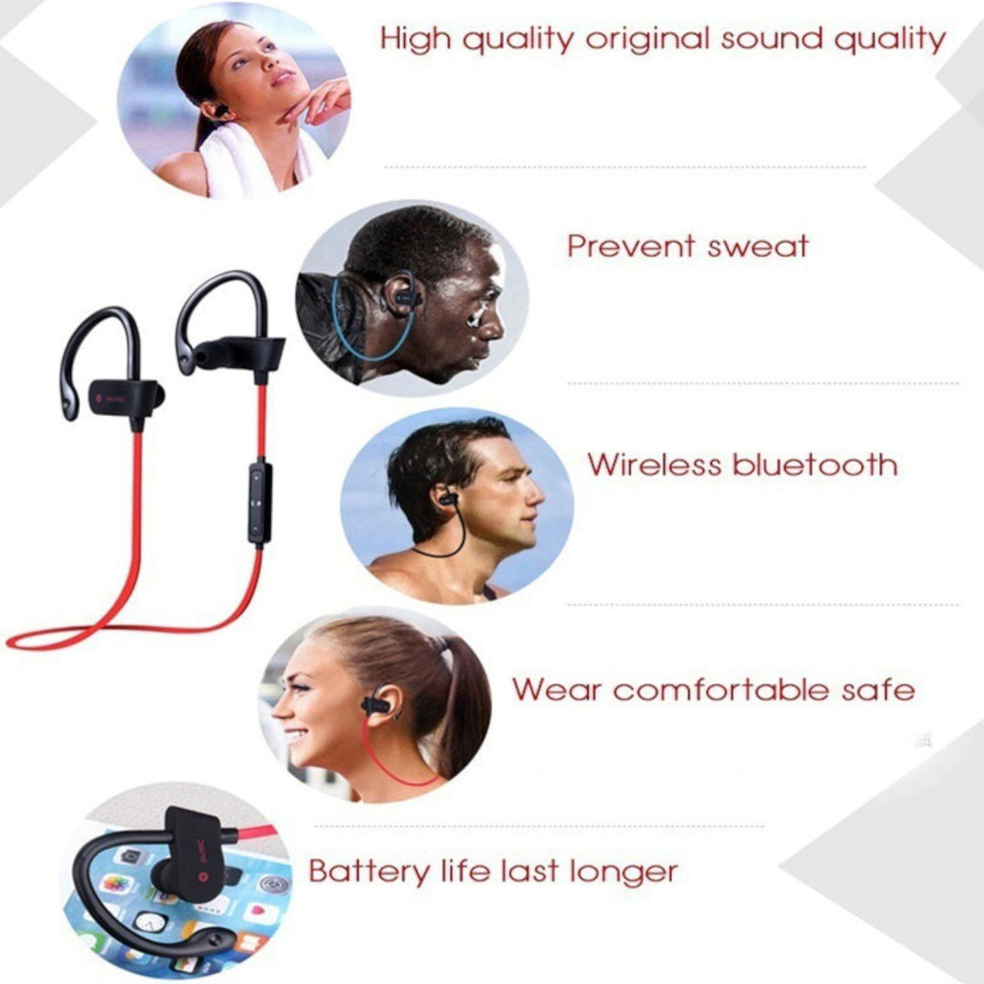 Sport In Ear Bluetooth Headset Ohrbügel Kopfhörer Wireless Bass OB-01 Schwarz