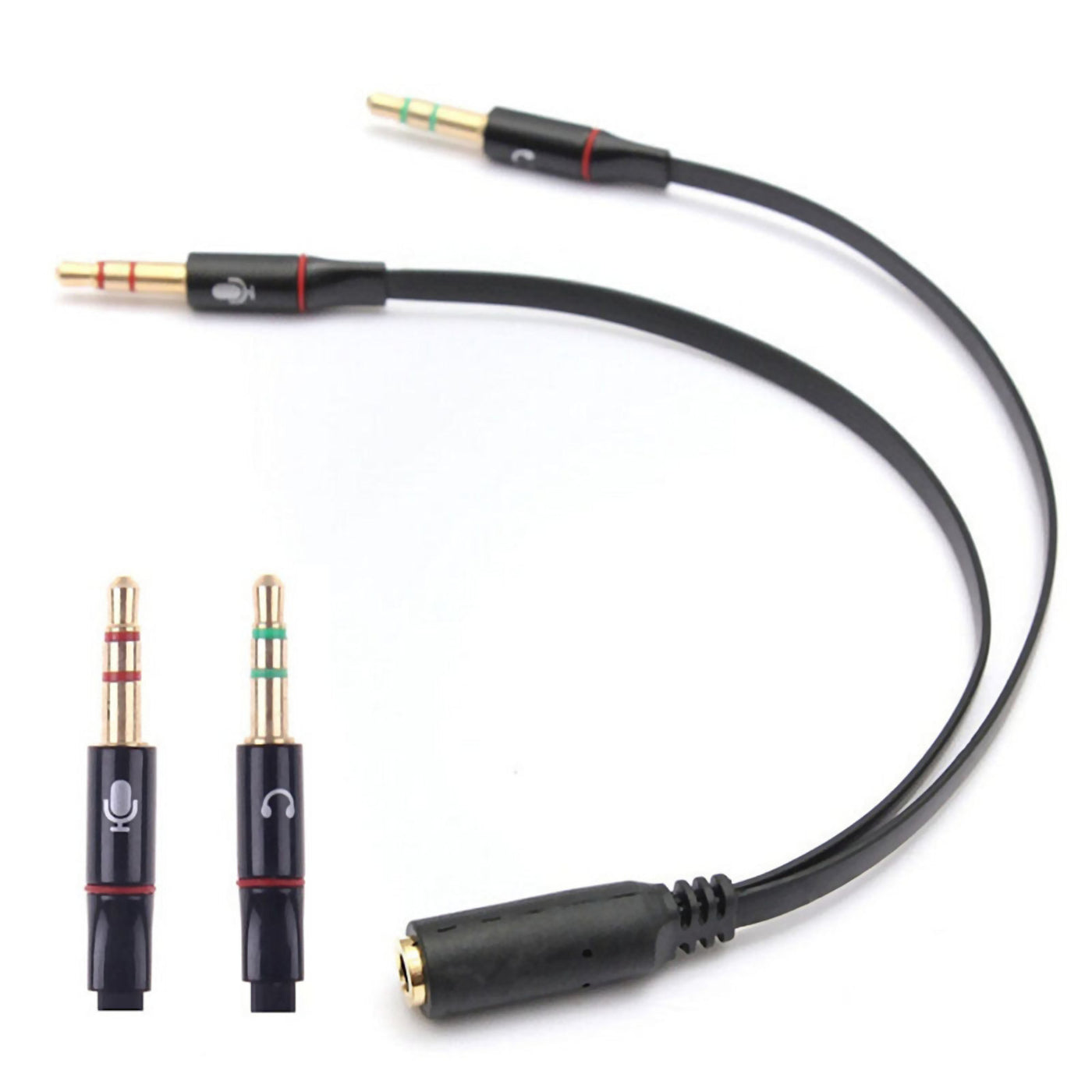 Audio Splitter Kabel Schwarz Y Adapter Kopfhörer Headset 3.5mm Flachkabel PC