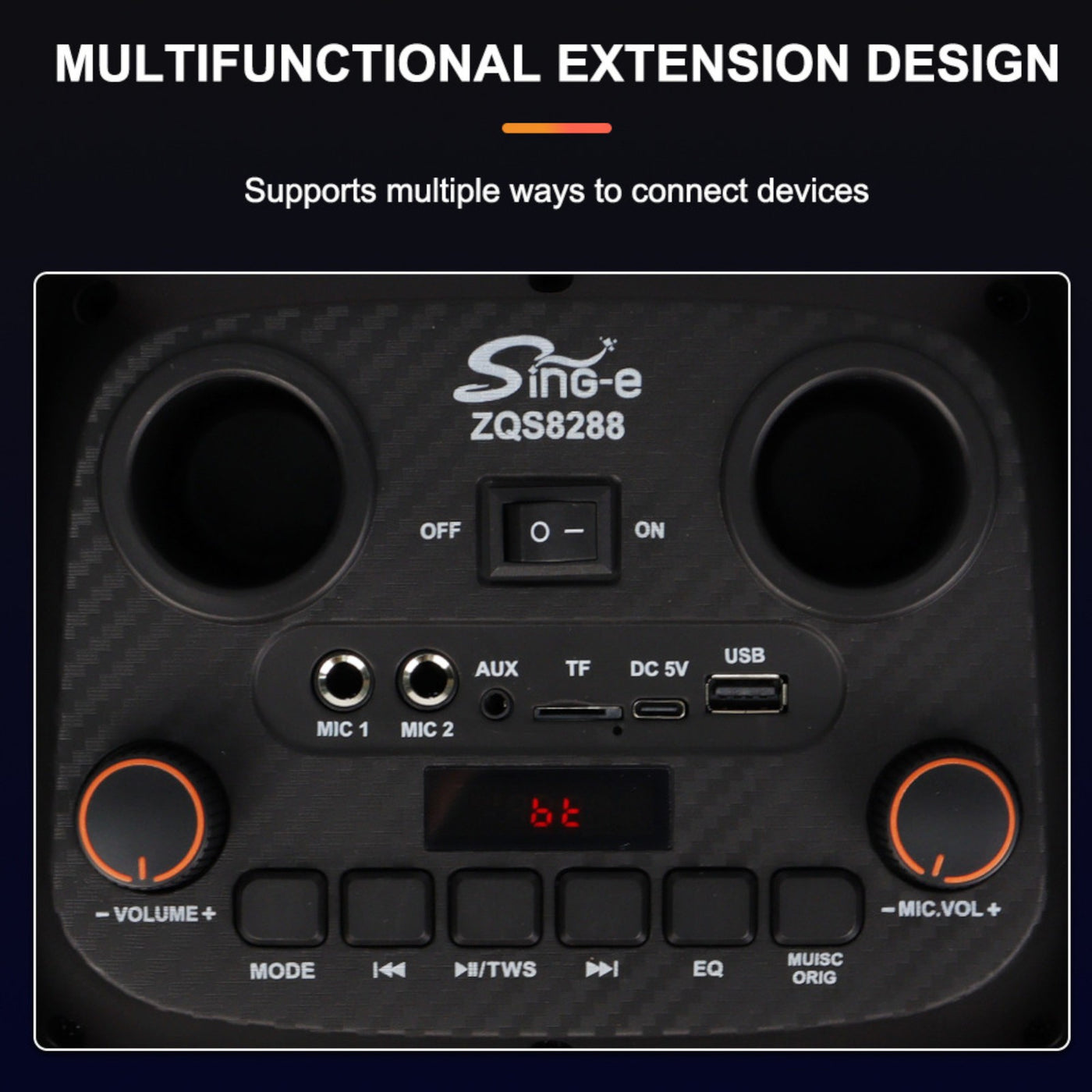 Partybox Sing-E ZQS8288 beleuchtete Lautsprecherbox Mic Bluetooth USB TWS