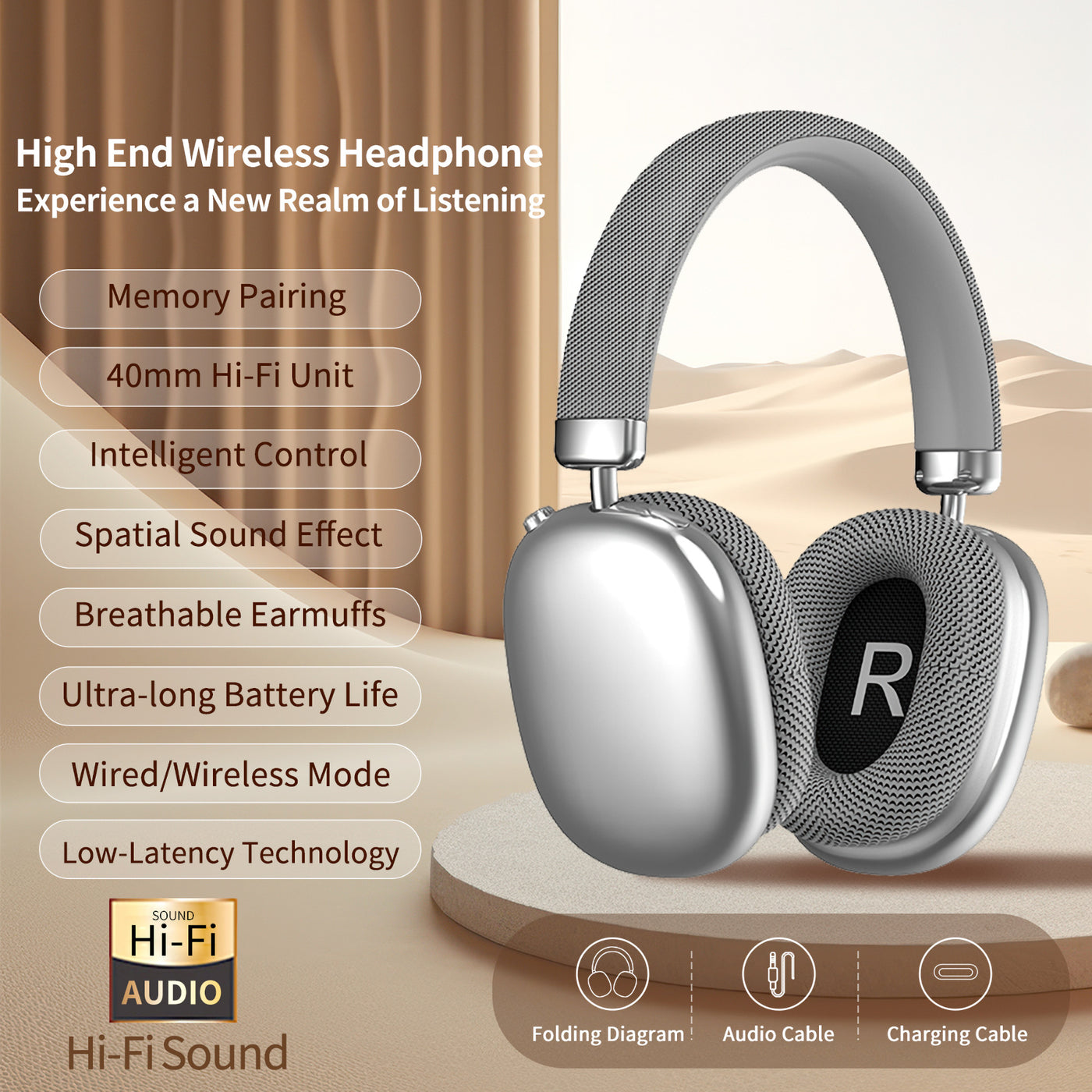 Wireless Bluetooth 5.4 Kopfhörer P959 ENC Over Ear Stereo Headset