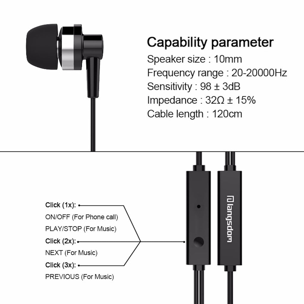 Schwarzes Langsdom JD89 In-Ear-Headset