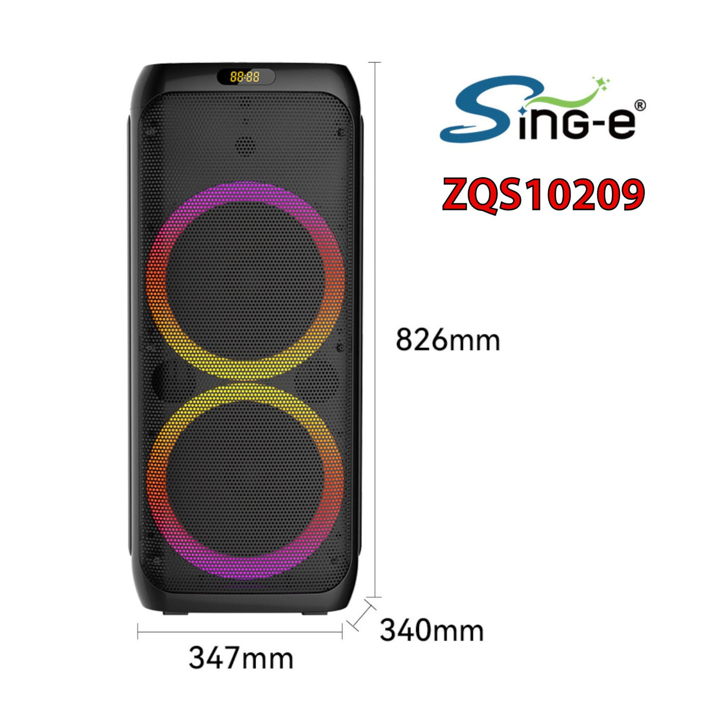 Partybox Sing-E ZQS10209 beleuchtete Lautsprecherbox 1800W Mic Bluetooth USB TWS