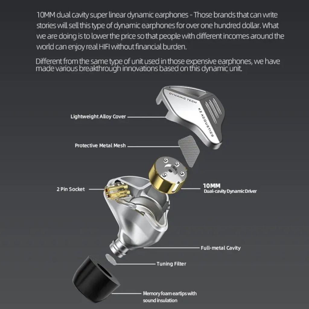 Silberne KZ ZVX High-End In-Ear-Kopfhörer aus Metall