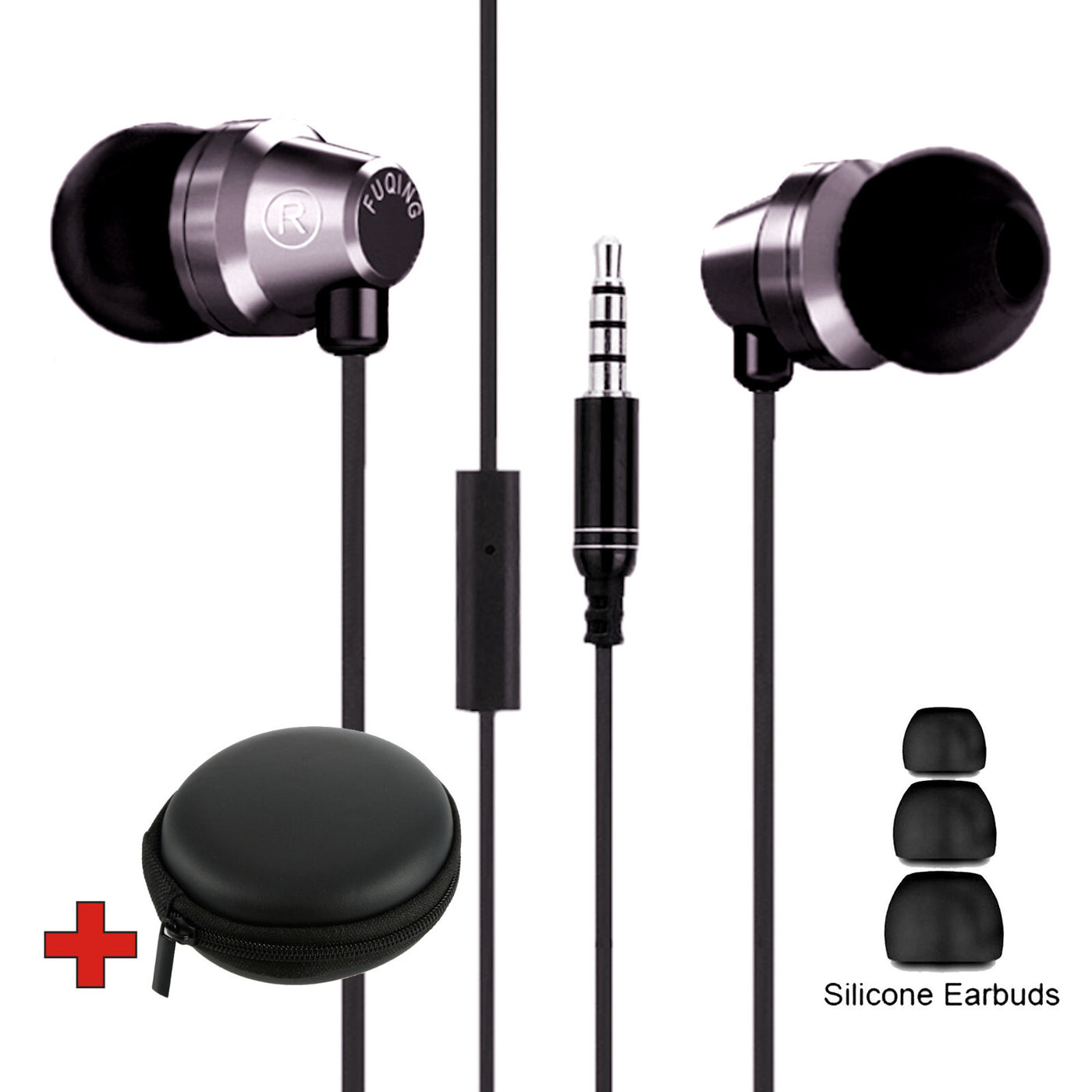 Mega Bass In-Ear Kopfhörer Headset MX1 in PU-Hardcase gunmetal-schwarz