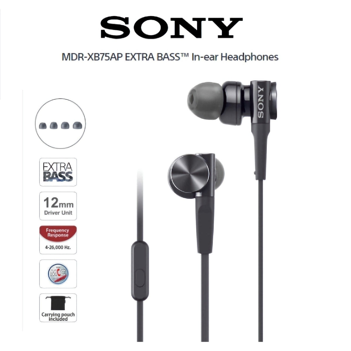 Schwarze Sony MDR-XB75AP Extra-Bass In-Ear-Kopfhörer