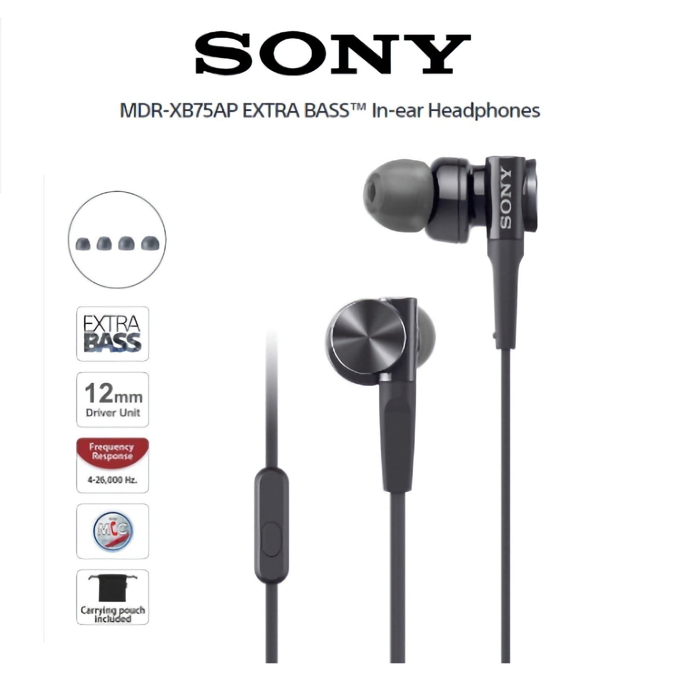 🎧 Sony MDR-XB75AP In-Ear Kopfhörer – EXTRA BASS | Mikrofon 🎶 Schwarz 💥