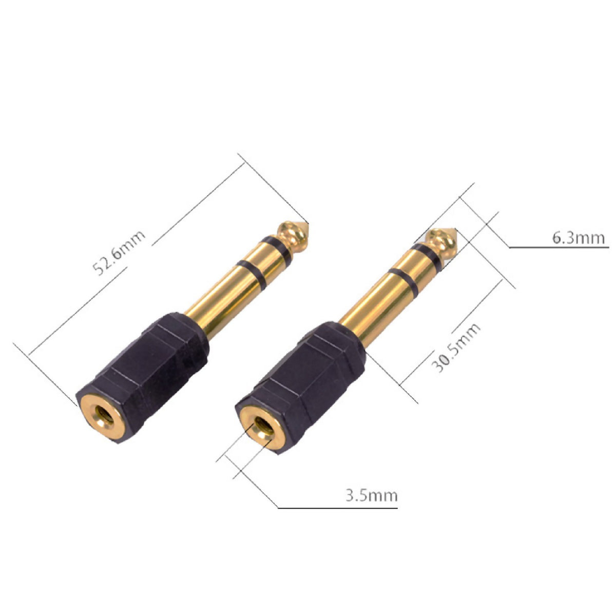 Vergoldeter Klinkenadapter 3,5-mm-Buchse auf 6,35-mm-Stecker