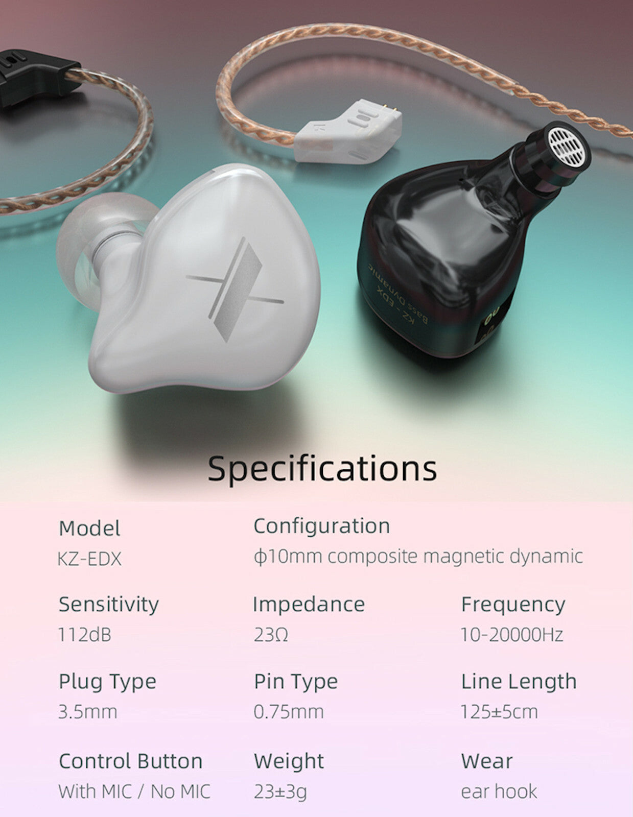 KZ EDX High-End Professional HiFi In-Ear Kopfhörer Headset Schwarz Weiß Kristall