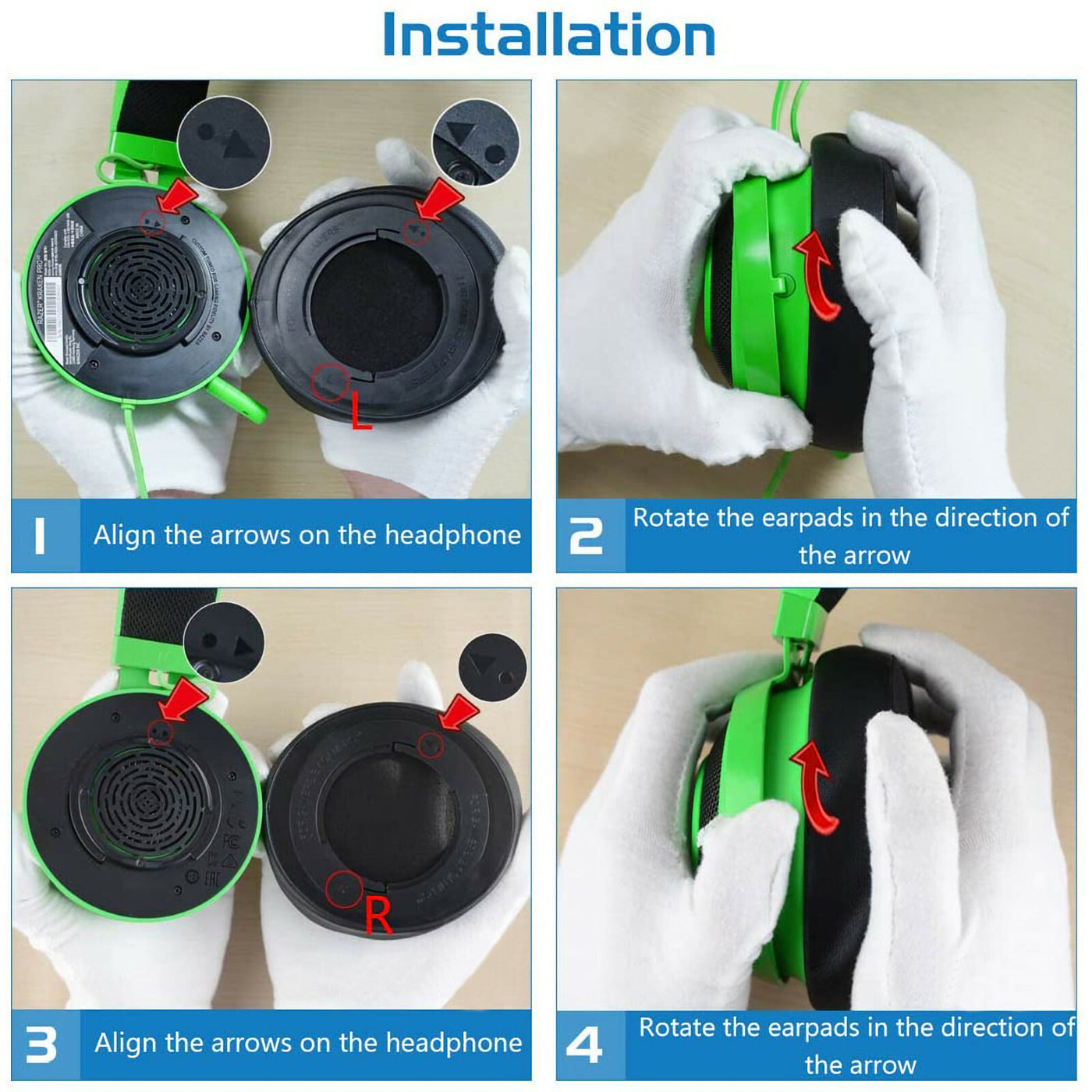 Ohrpolster Ear Pads für Razer Kraken Pro 7.1 V2 Gaming Headset schwarz grün