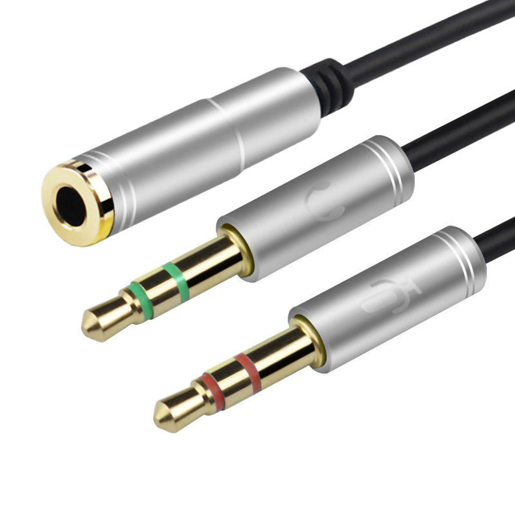 Silberner 3,5-mm-Headset-Splitter für Audio und Mikrofon