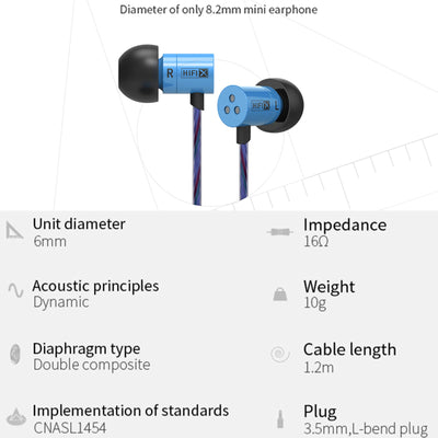 High-End Mini Kopfhörer KZ HDS1 Professional Blau In-Ear in PU Hardcase