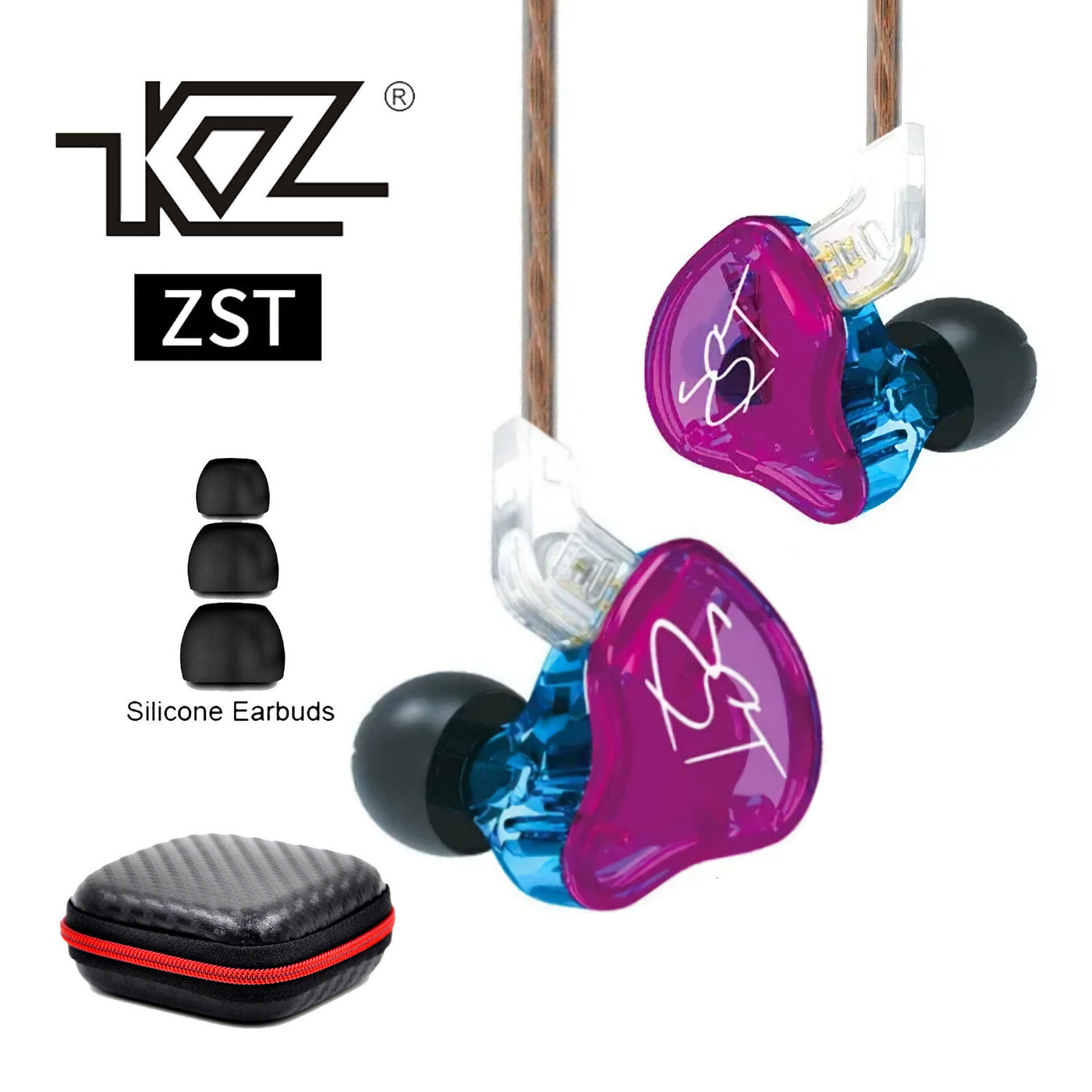 High-End In Ear Kopfhörer KZ ZST Pro Purple Blue In-Ear Premium Ohrhörer