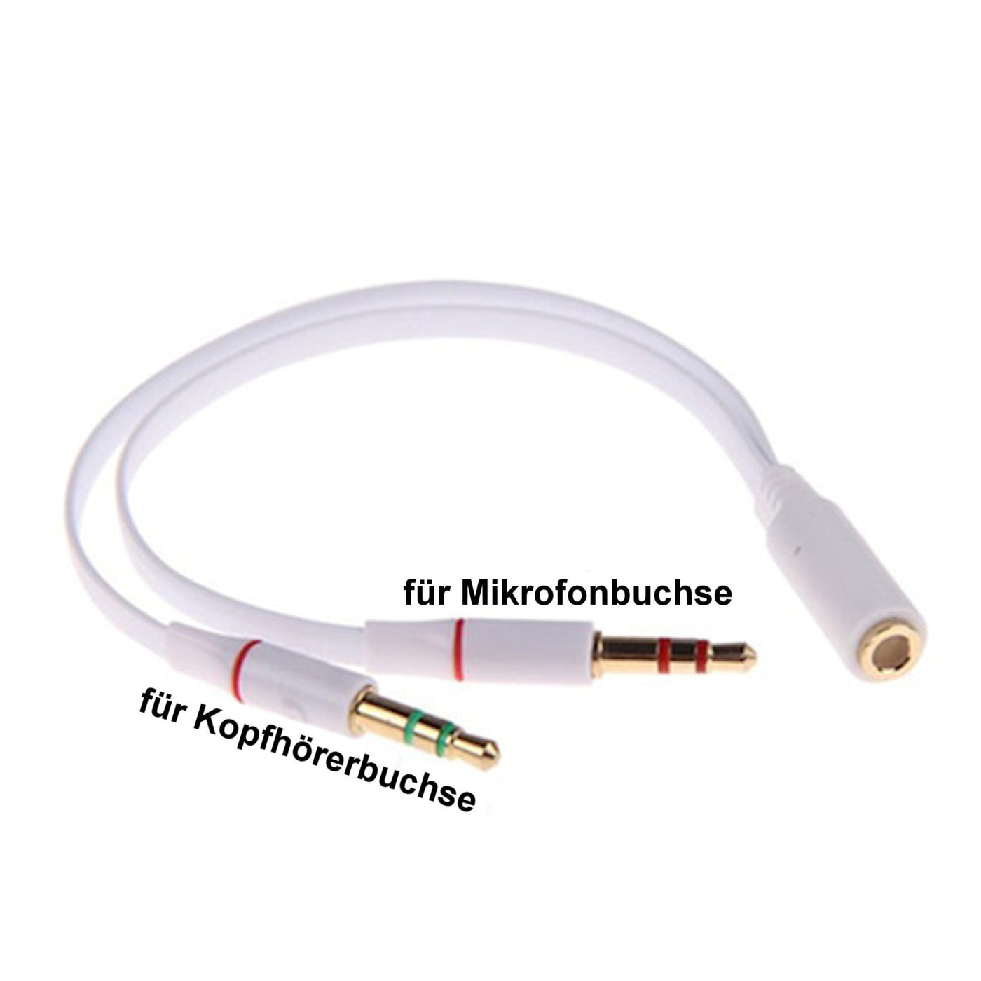 Audio Splitter Kabel Weiss Y Adapter Kopfhörer Headset 3.5mm Flachkabel PC