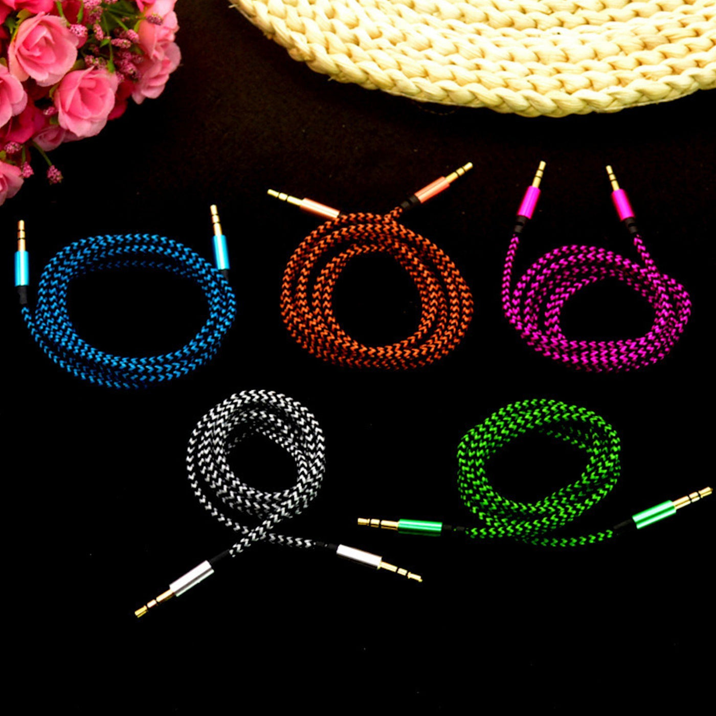 Audio Stereo Kopfhörer Anschlusskabel Nylon 1m 3,5mm Klinke Stecker > Stecker