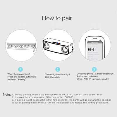 Bluedio BS-3 Mini Lautsprecher Bluetooth Speaker Wireless 3D Stereo MP3 Weiss