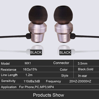 Mega Bass In-Ear Kopfhörer Headset MX1 in PU-Hardcase gunmetal-schwarz