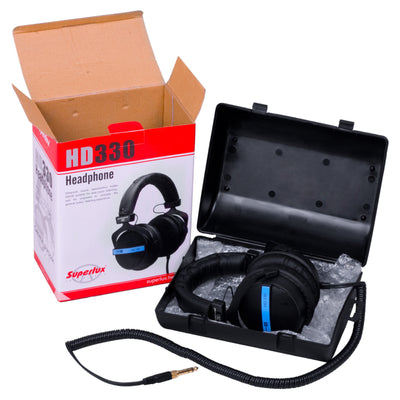 Superlux HD330 Stereo Kopfhörer Schwarz Silber mit Zubehör 6.3 mm Adapter Neu