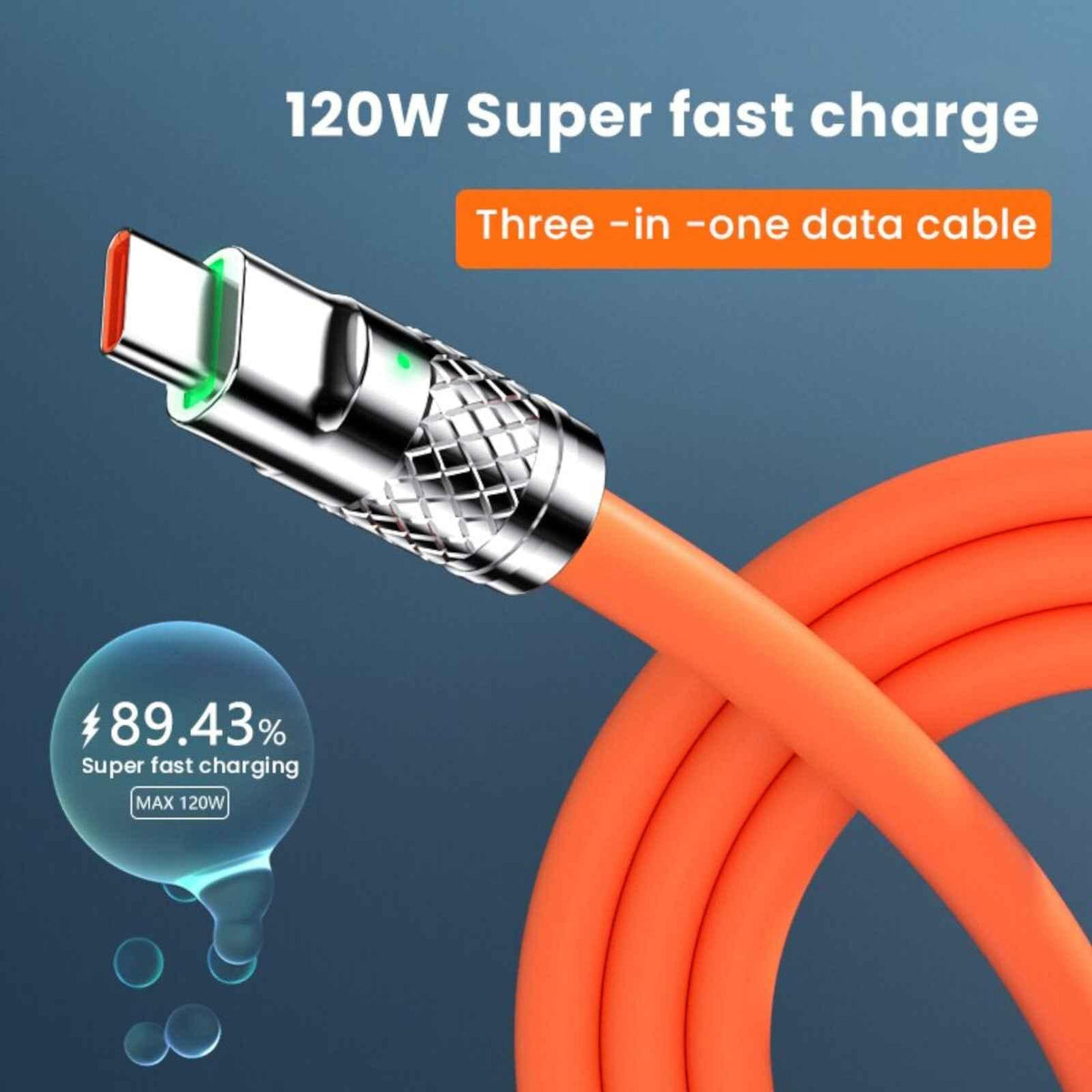 Oranges 1,2-m-3-in-1-Ladekabel mit USB-C Micro-USB und 6-Pin