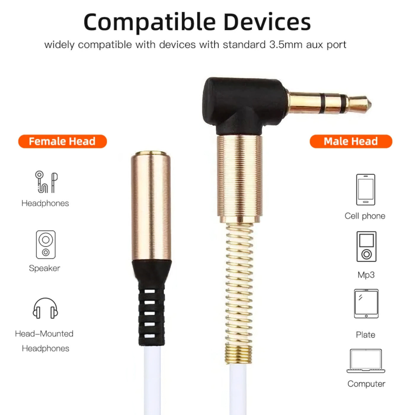 Kopfhörer Verlängerungskabel Weiß 0,5 - 1,5m 3,5mm Klinke Winkelstecker   Buchse