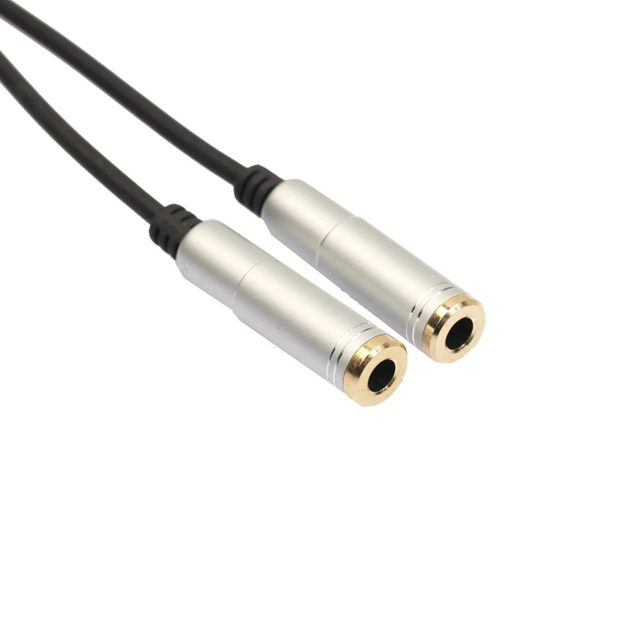 Silberner 3,5-mm-Kopfhörer-Splitter auf zwei Buchsen