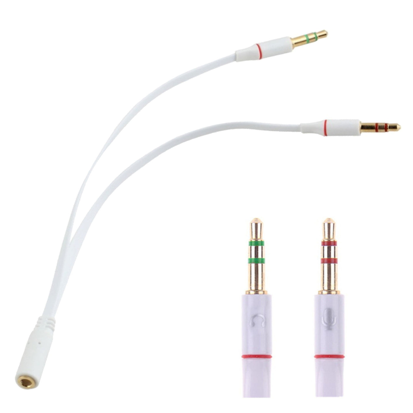 Audio Splitter Kabel Weiss Y Adapter Kopfhörer Headset 3.5mm Flachkabel PC
