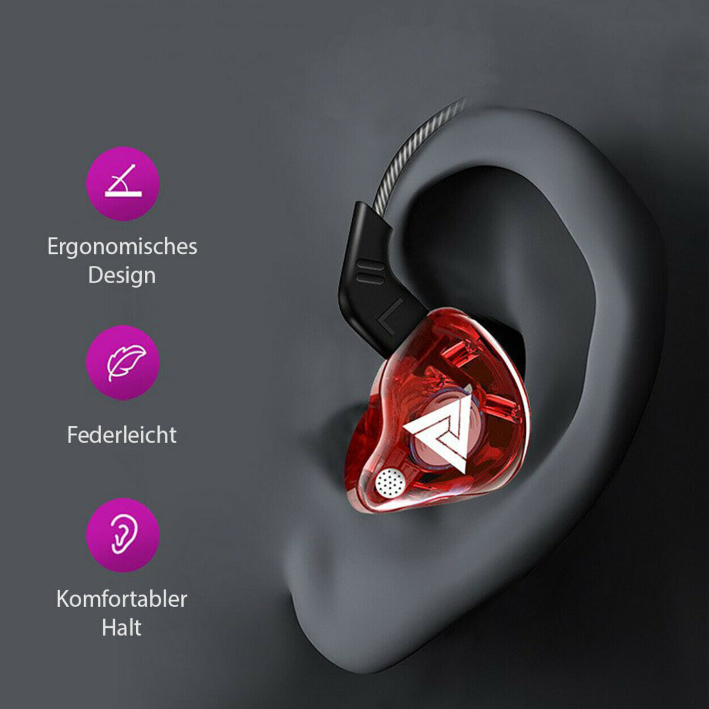 QKZ AK6 Hi-Res In-Ear-Kopfhörer Ohrhörer 105dB mit HD Mikrofon Bass Boost Rot