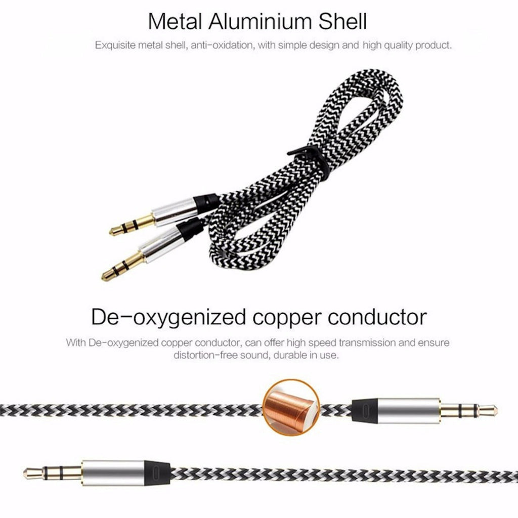 1 m Nylon AUX-Kabel mit 3,5-mm-Steckern