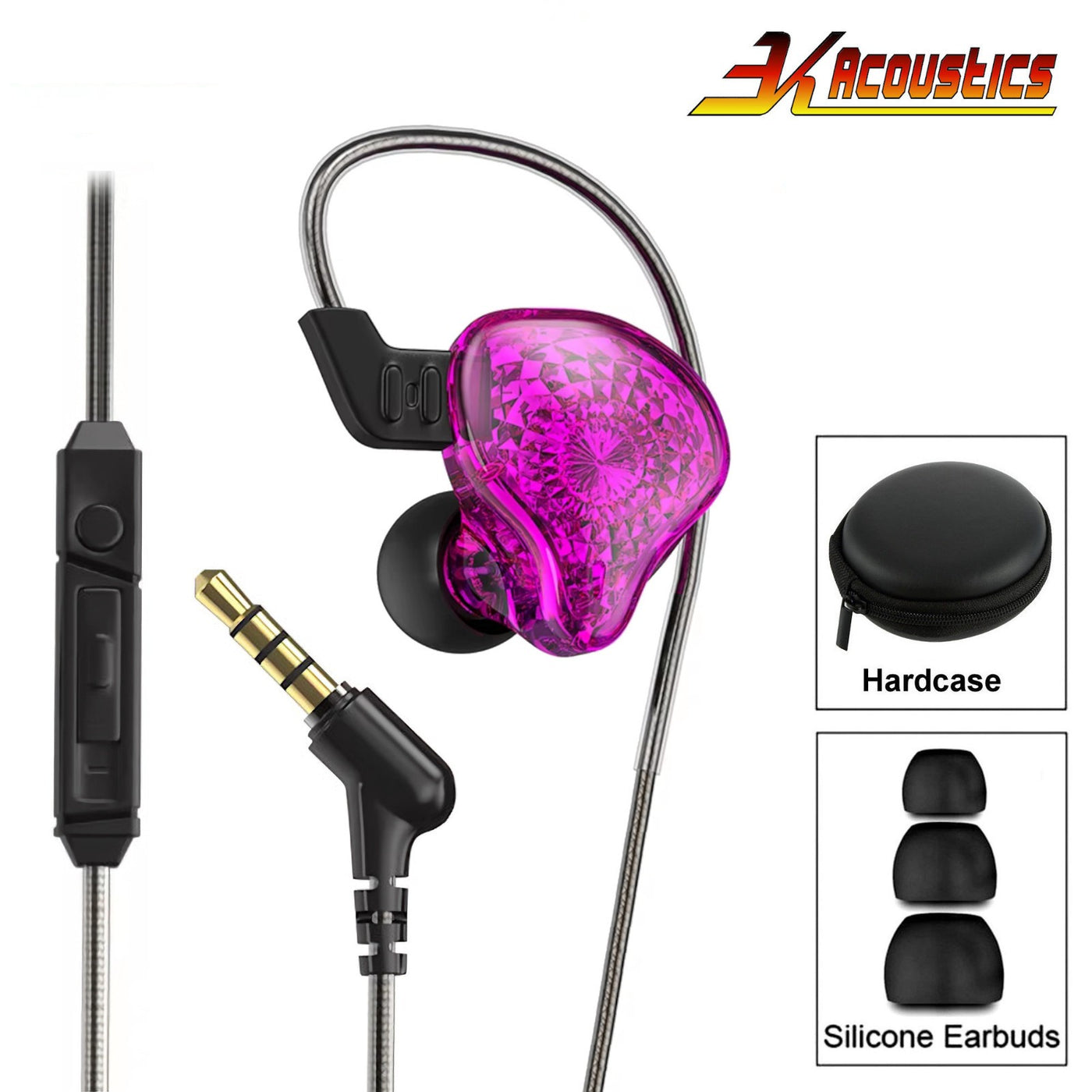 Original 3K K2 HD Professional HiFi Kopfhörer Headset Premium In-Ear Purple Lila