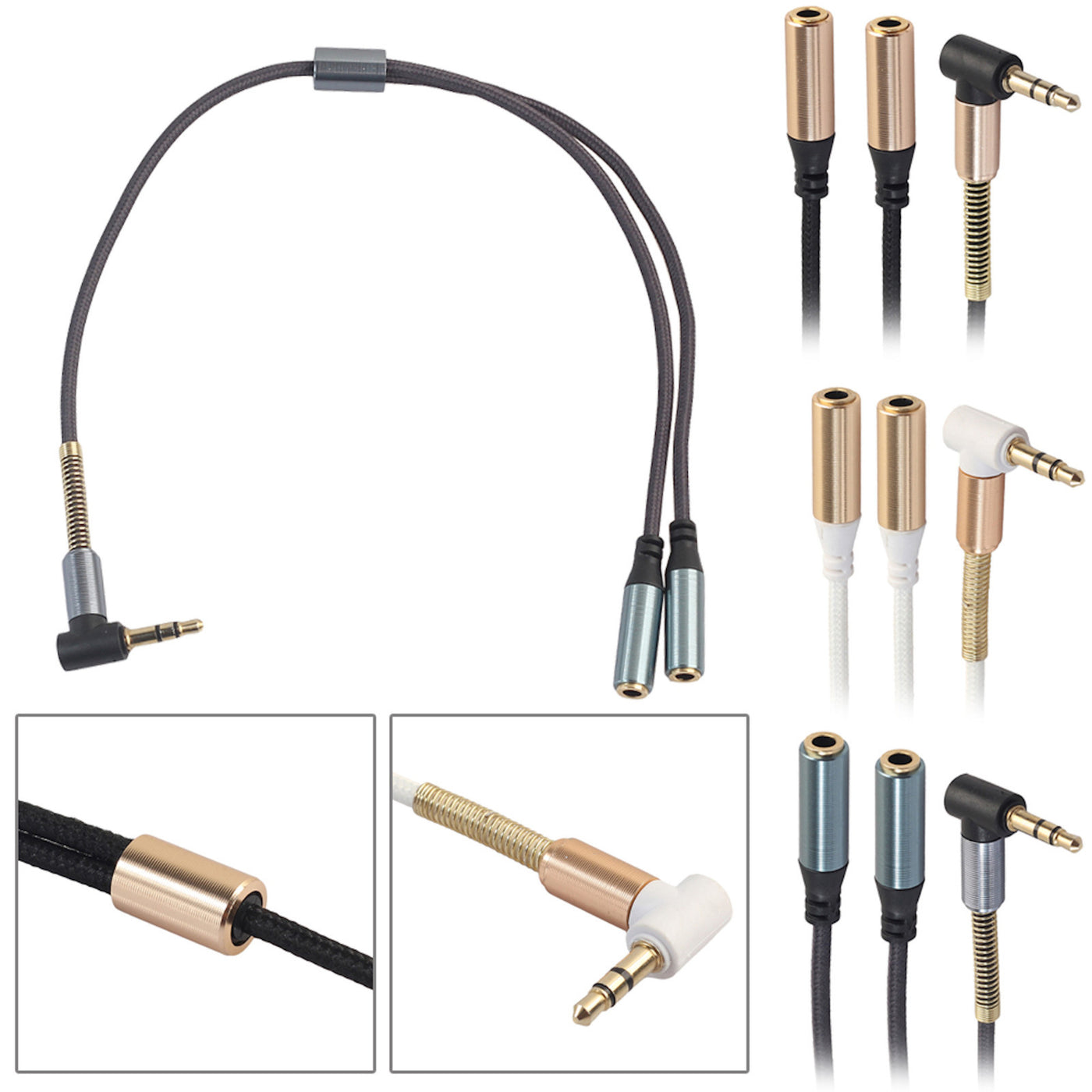 Audio Doppler Kabel Winkelstecker Kopfhörer 3.5mm Stecker > 2 Buchse schwarz