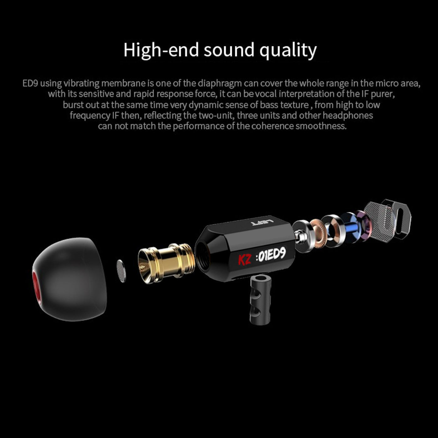 High-End Headset Kopfhörer KZ-ED9 Schwarz Professional In-Ear-Headset Ohrhörer