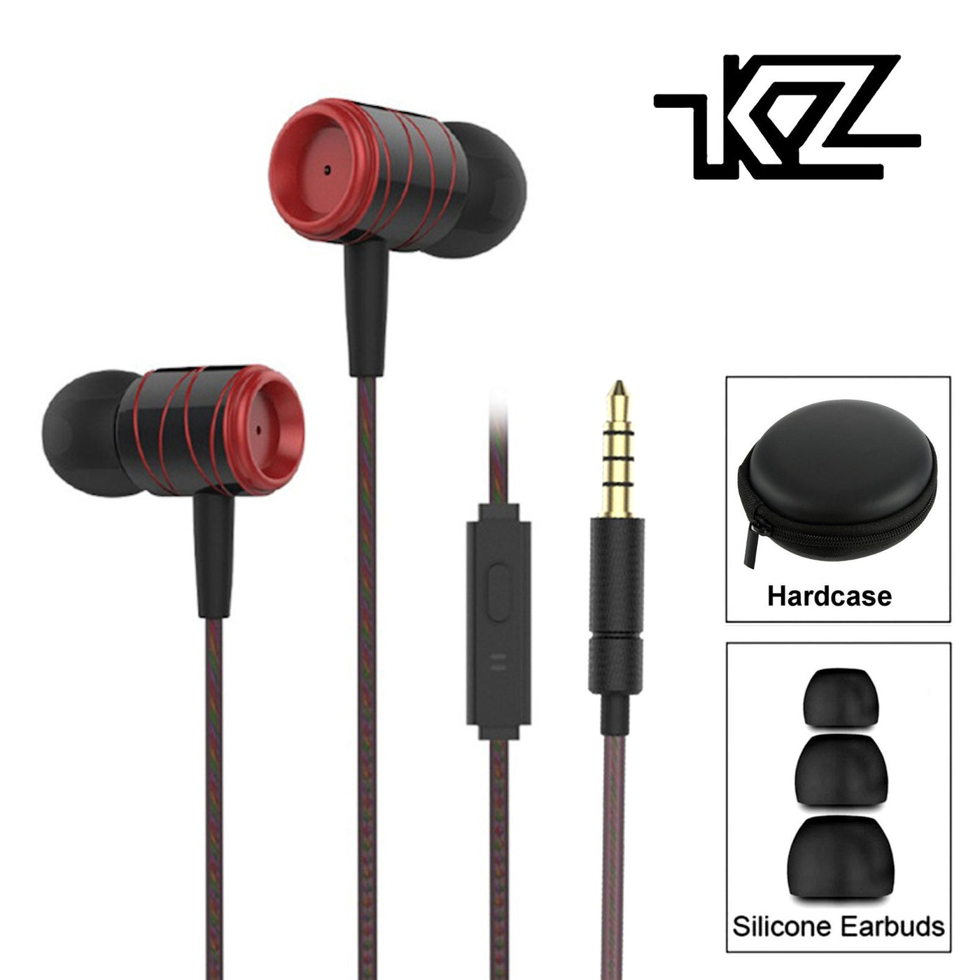 High-End Headset Kopfhörer KZ ED1HS Schwarz Rot In-Ear in PU Hardcase - Bass