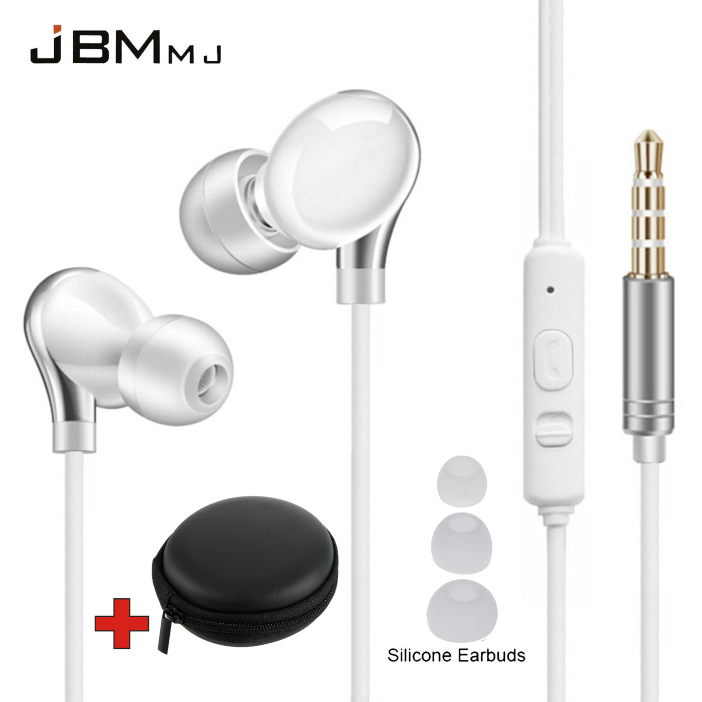 Kopfhörer Headset Premium JMB MJ Super Bass In-Ear in weiss + PU-Hardcase