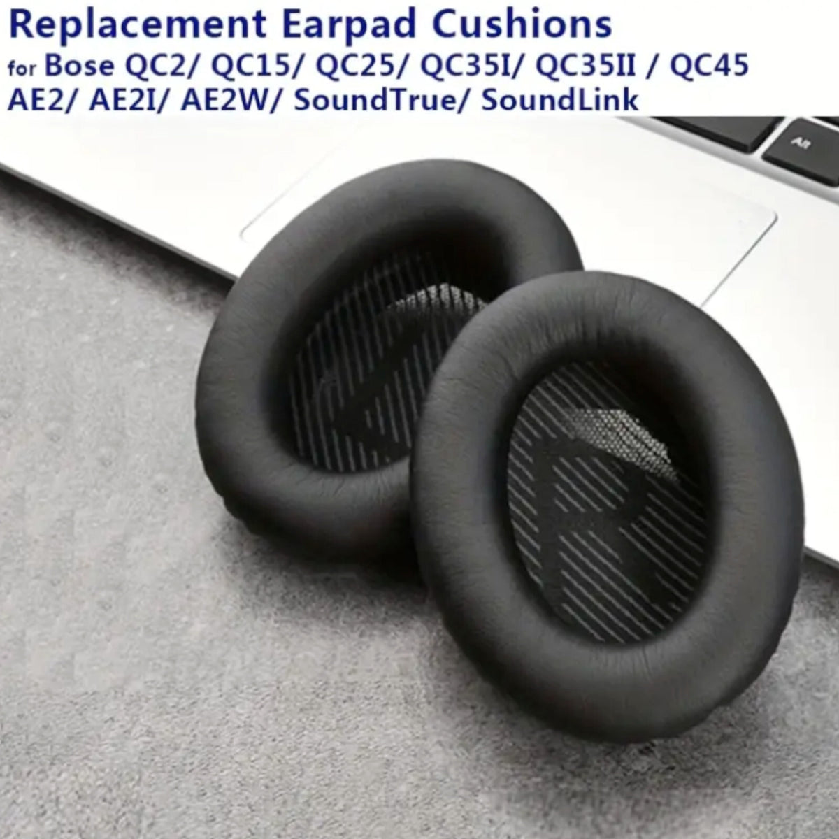 Schwarze Kunstleder-Ohrpolster für Bose QC35 QC45 QC25 QC15