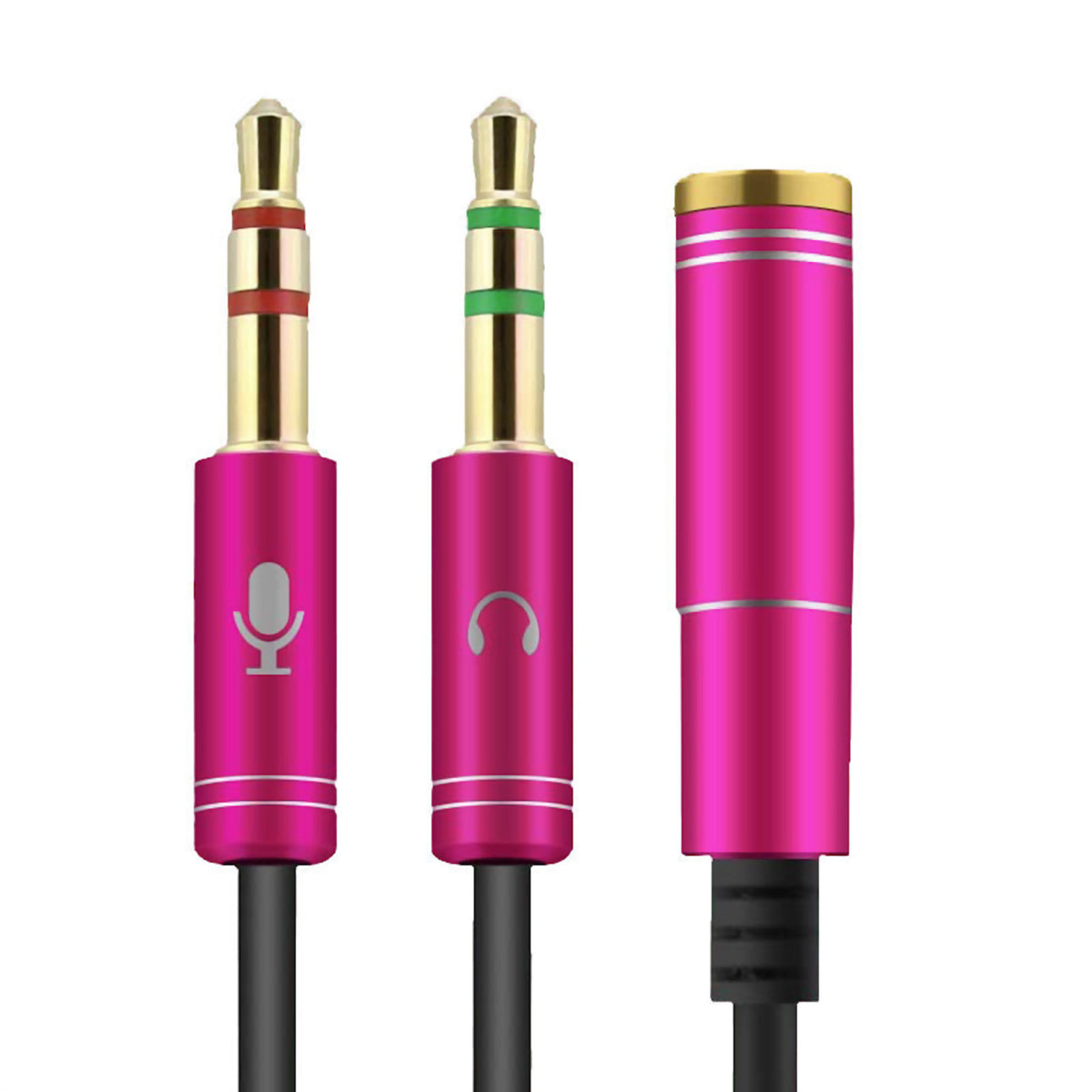 Headset-Splitter mit roten Audio- und Mikrofonanschlüssen